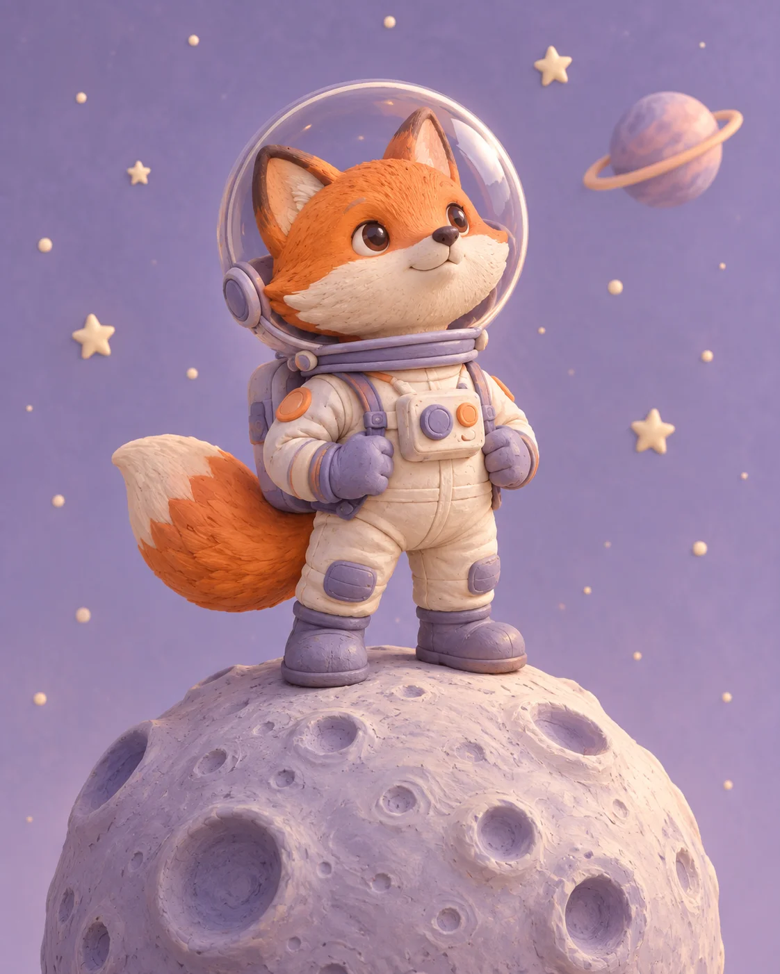 Fox astronaut concept artwork inside a phone-shaped design mockup